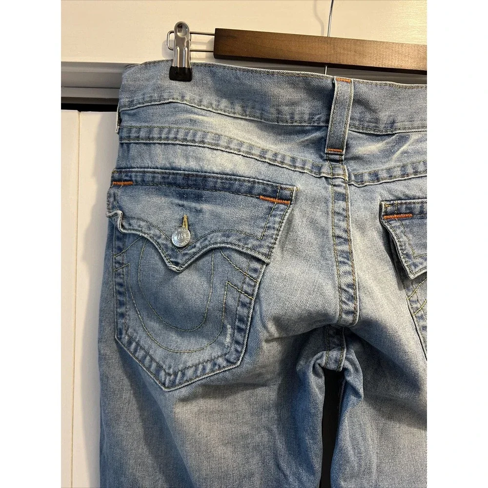 True Religion Jeans Men's 36x34 Blue Denim Straight w/Flaps Retro Rock Skater 34